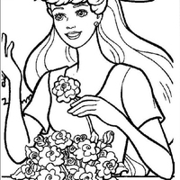 Desenho de Barbie e vaso de flores para colorir