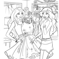 Desenho de Barbie escolhendo vestido no closet para colorir