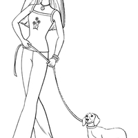 Desenho de Barbie levando cachorrinho para passear para colorir
