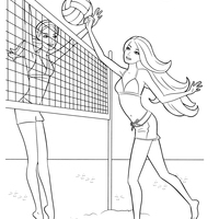 Desenho de Barbie jogando vôlei de praia para colorir