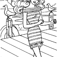 Desenho de Barbie na ponte do lago para colorir