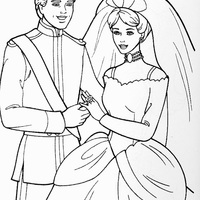 Desenho de Barbie noiva e Ken para colorir