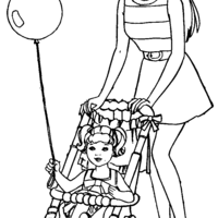 Desenho de Barbie passeando com sua filha para colorir