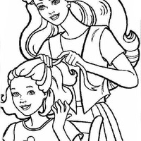 Desenho de Barbie penteando cabelo de sua filha para colorir