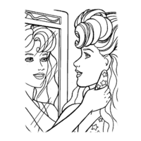 Desenho de Barbie diante do espelho para colorir