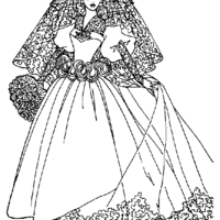 Desenho de Barbie vestido de noiva com véu para colorir