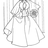 Desenho de Barbie vestido de noiva para colorir