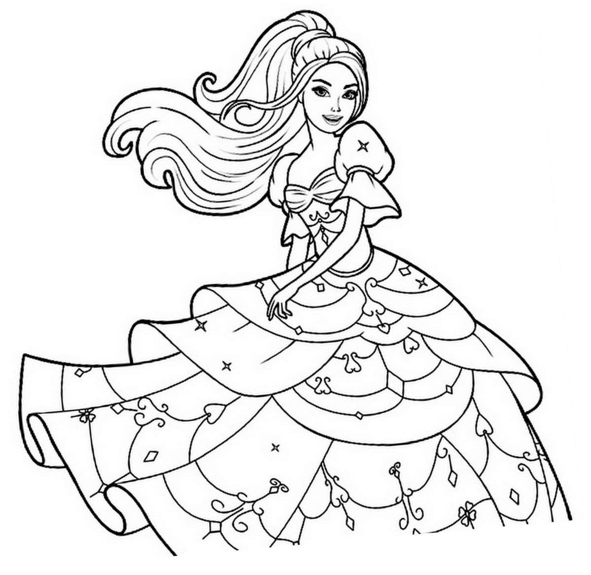 Desenho de Barbie com vestido elegante para colorir