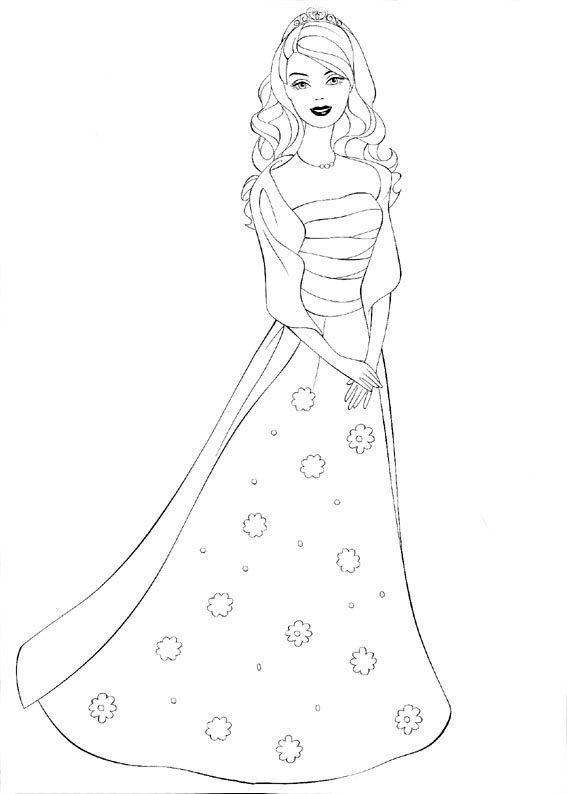 Desenho de Barbie com vestido elegante para colorir