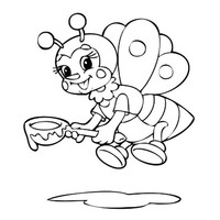Desenho de Abelha e colher de mel para colorir