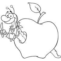 Desenho de Bicho de maçã com garfo e faca para colorir