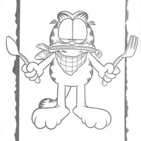 Desenho de Garfield com garfo e faca para colorir