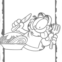 Desenho de Garfield comendo macarronada para colorir