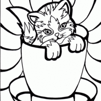 Desenho de Gatinho na xícara para colorir
