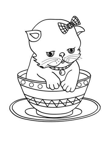 Desenho de Gatinha com laço para Colorir - Colorir.com