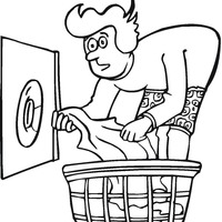 Desenho de Homem colocando roupa suja na lavadoura para colorir