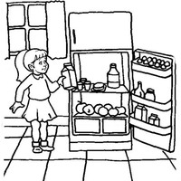 Desenho de Menina pegando leite na geladeira para colorir