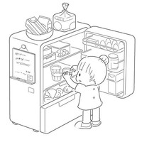Desenho de Menina abrindo geladeira para colorir