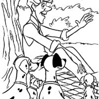 Desenho de Dálmatas no parque com seu dono para colorir