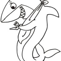 Desenho de Tubarão segurando garfo e faca para colorir