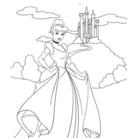 Desenho de Cinderela diante de seu castelo encantado para colorir