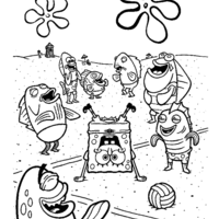 Desenho de Bob Esponja fazendo estrela na praia para colorir