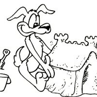 Desenho de Cachorrinho fazendo castelo de areia para colorir