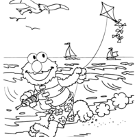 Desenho de Elmo soltando pipa na praia para colorir