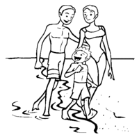 Desenho de Família caminhando pela praia para colorir