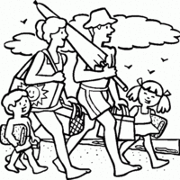 Desenho de Família na praia para colorir
