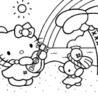 Desenho de Hello Kitty na praia para colorir