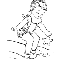 Desenho de Menina catando estrela-do-mar para colorir