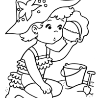 Desenho de Menina escutando barulho da concha para colorir