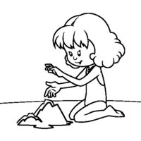 Desenho de Menina montando castelo para colorir