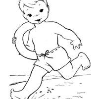 Desenho de Menino correndo pro mar para colorir