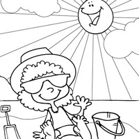 Desenho de Menina com óculos de sol na praia para colorir