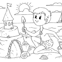 Desenho de Menino fazendo lindo castelo na areia para colorir