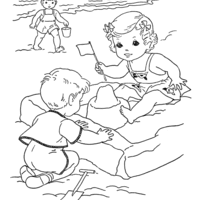 Desenho de Crianças brincando com baldinho para colorir