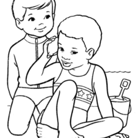 Desenho de Meninos brincando com concha para colorir