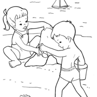 Desenho de Meninos brincando na beira mar para colorir
