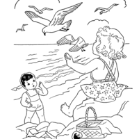 Desenho de Meninos dando de comer a pombos para colorir