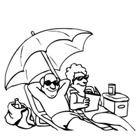 Desenho de Mulher e homem tomando sol na praia para colorir