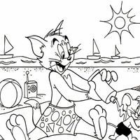 Desenho de Tom passando protetor solar em Jerry para colorir