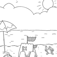 Desenho de Praia no dia de verão para colorir