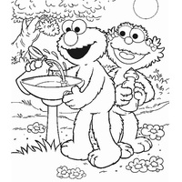 Desenho de Elmo bebendo água da fonte para colorir