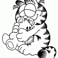 Desenho de Garfield abraçando bicho de pelúcia para colorir