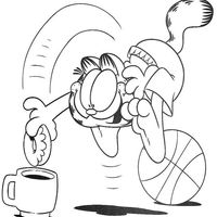 Desenho de Garfield comendo café com bolacha para colorir