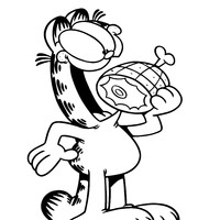 Desenho de Garfield comendo coxa de frango para colorir