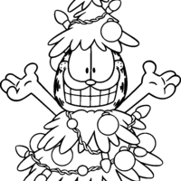 Desenho de Garfield de árvore de Natal para colorir
