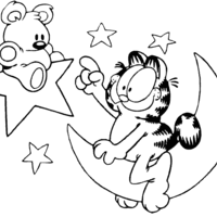 Desenho de Garfield e bicho de pelúcia no céu para colorir